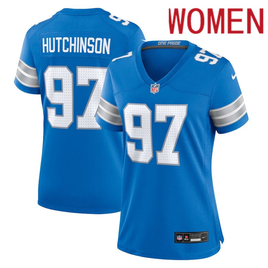 Women Detroit Lions #97 Aidan Hutchinson Nike Blue Game NFL Jersey->women nfl jersey->Women Jersey